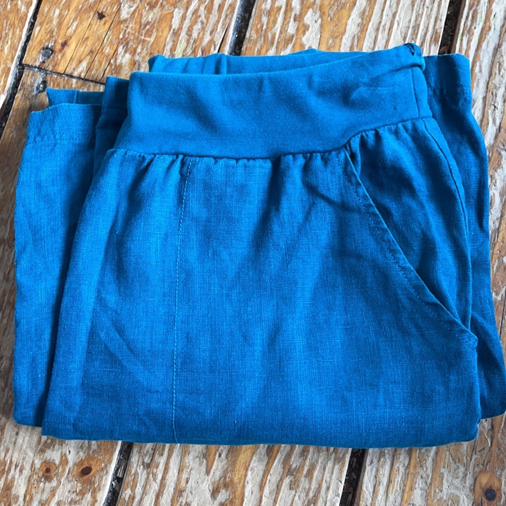 Size 8 100% linen Seasalt Cornwall UK Teal Sea Rocket Trouser, linen pants, US 8
